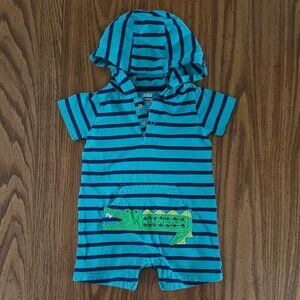 Child of Mine Carter’s Baby Boy Hooded Romper 6-9M Blue Stripe Alligator